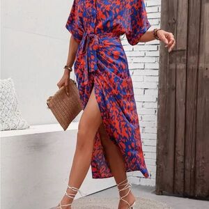 SHEIN Orange and Blue Midi Dress